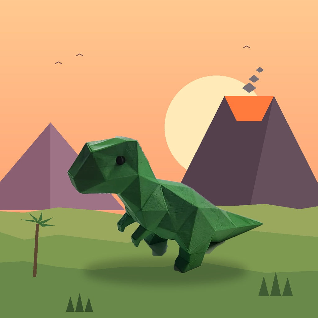 Low-poly T-Rex 3D printed dinosaur doorstop holding a door open