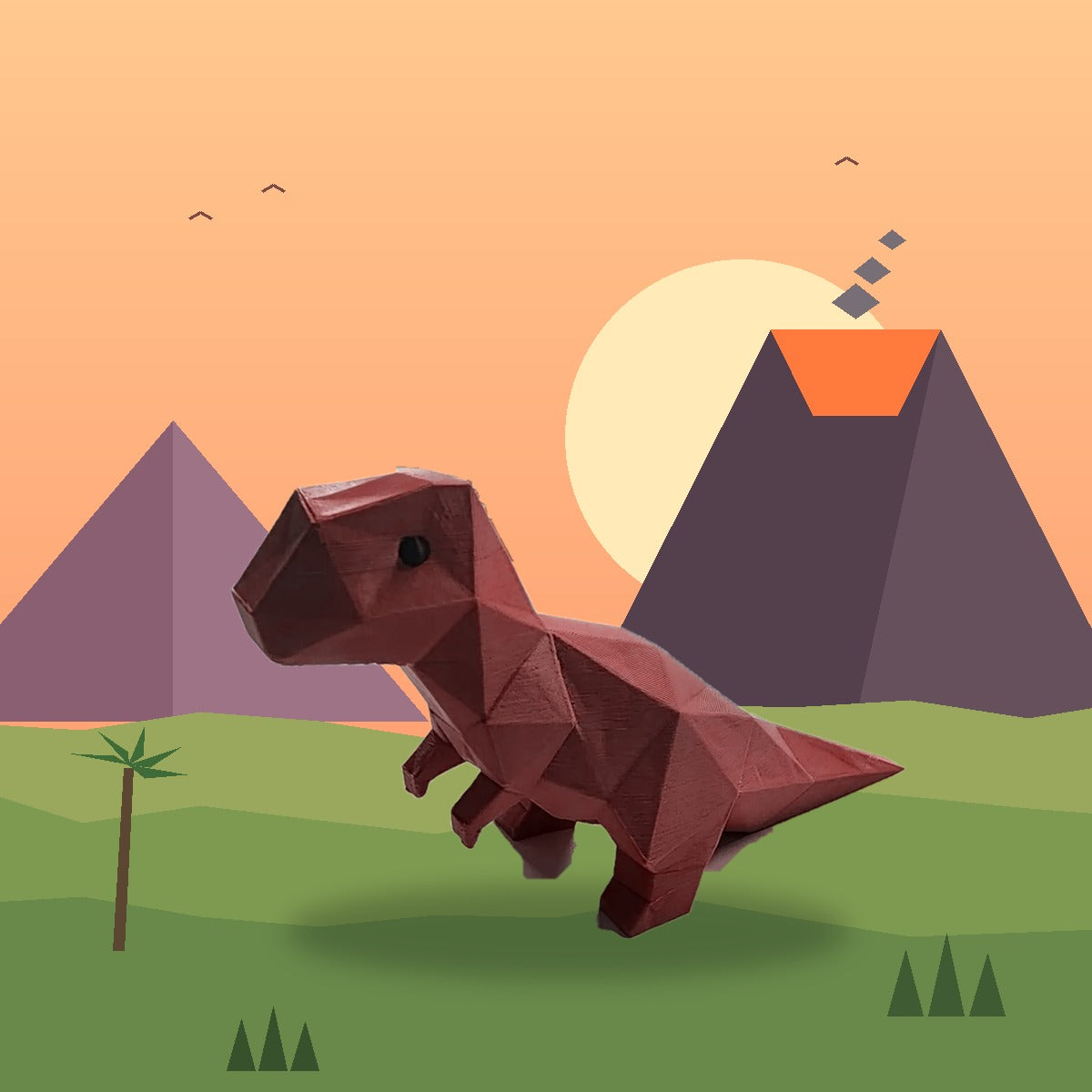 Red T-Rex 3D printed dinosaur doorstop by a door